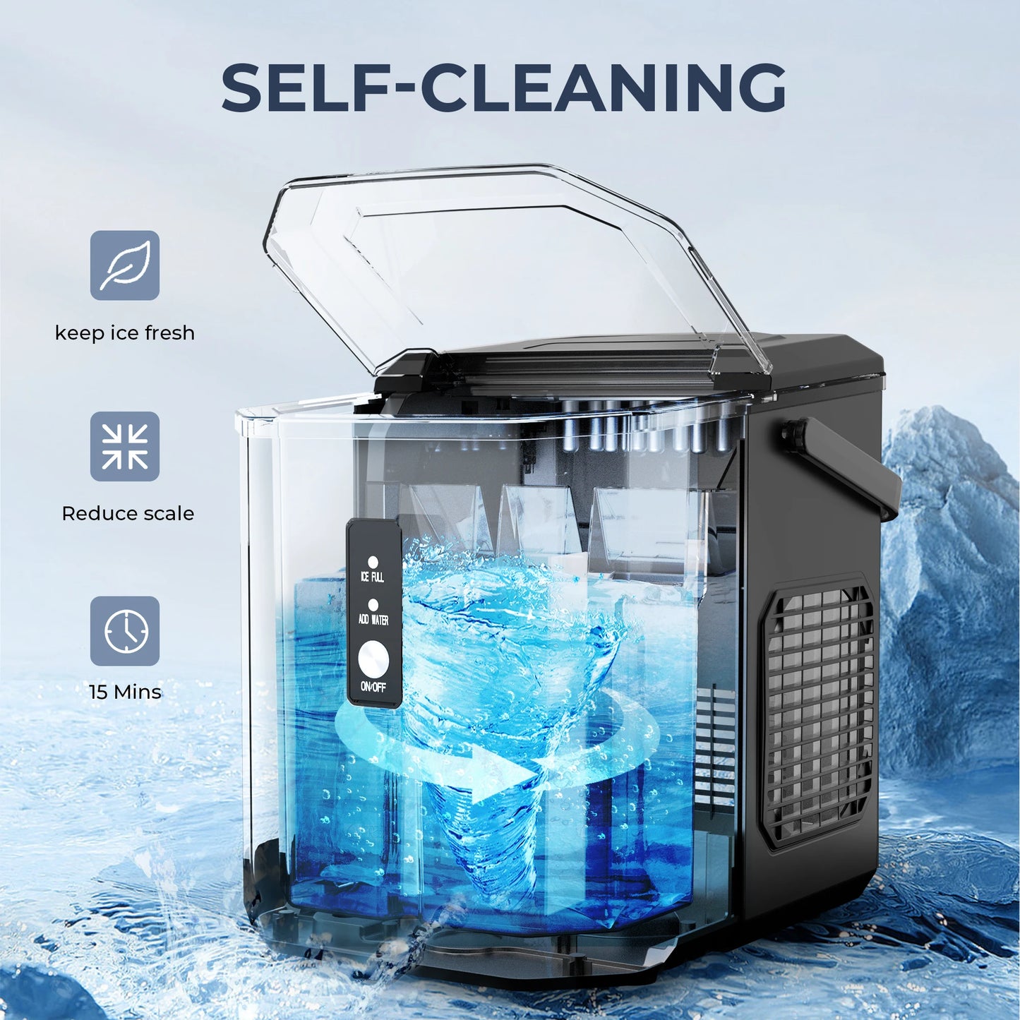 Portable Ice Maker 26lbs/Day - Fast 9 Cubes in 6 Mins