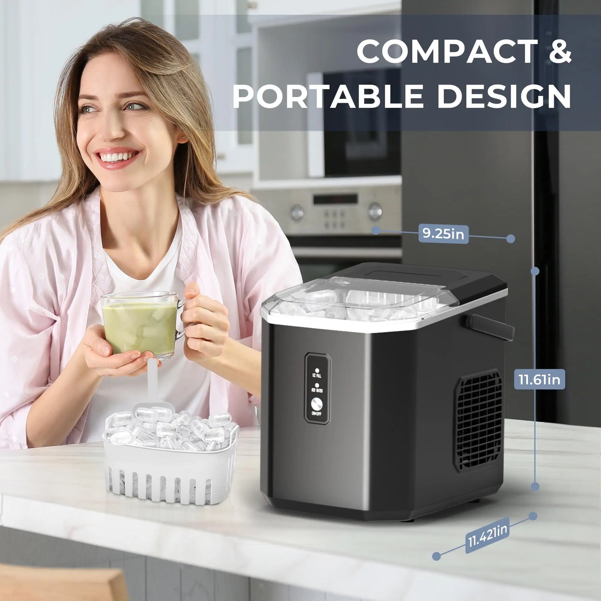 Portable Ice Maker 26lbs/Day - Fast 9 Cubes in 6 Mins